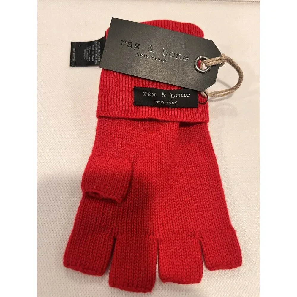Rag & Bone Fingerless Gloves Red W/ Black Hook & Eye Panel 70% Wool 30% Cashmere